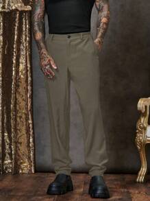 Manfinity VCAY Men's Woven Casual Solid Color Tapered Pants - Army Green - View 4