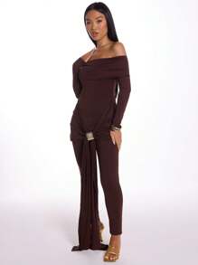 MUSERA Off The Shoulder Drape Detail Slinky Jumpsuit Elegant Prom Graduation Spring Summer Vacation