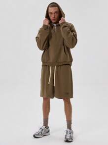 Long Sleeve Oversized Hooded Quarter Zip Sweater Branded "MUSERO LIMITED EDITION" Detailing Spring Summer Essentials - Coffee Brown - View 3