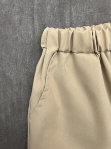 SHEIN Explorewe 2pcs/Set Teens' Stylish Cool Floral Print Short Sleeve Shirt & Loose Solid Color Bermuda Shorts, Casual Vacation - Khaki - View 3