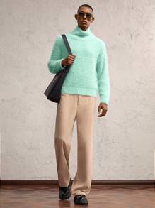 AKNOTIC Business Casual Men's New High Neck Loose Batwing Long Sleeve Sweater, Suitable For Autumn/Winter