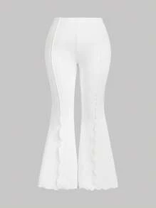 SHEIN MOD 白色百搭高腰开叉大码修身喇叭裤 - 白色 - 查看 1
