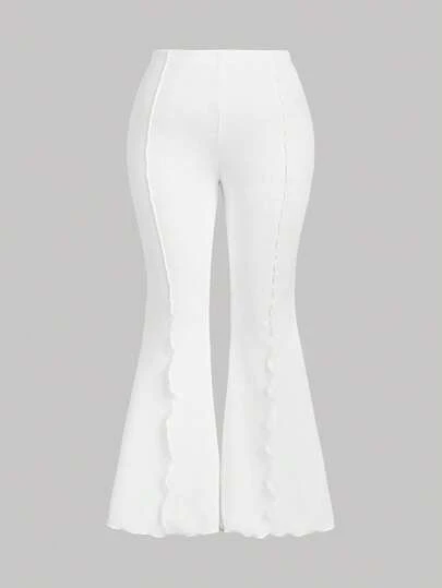 SHEIN MOD White Versatile High Waist Split Structure Plus Size Slim Flare Pants