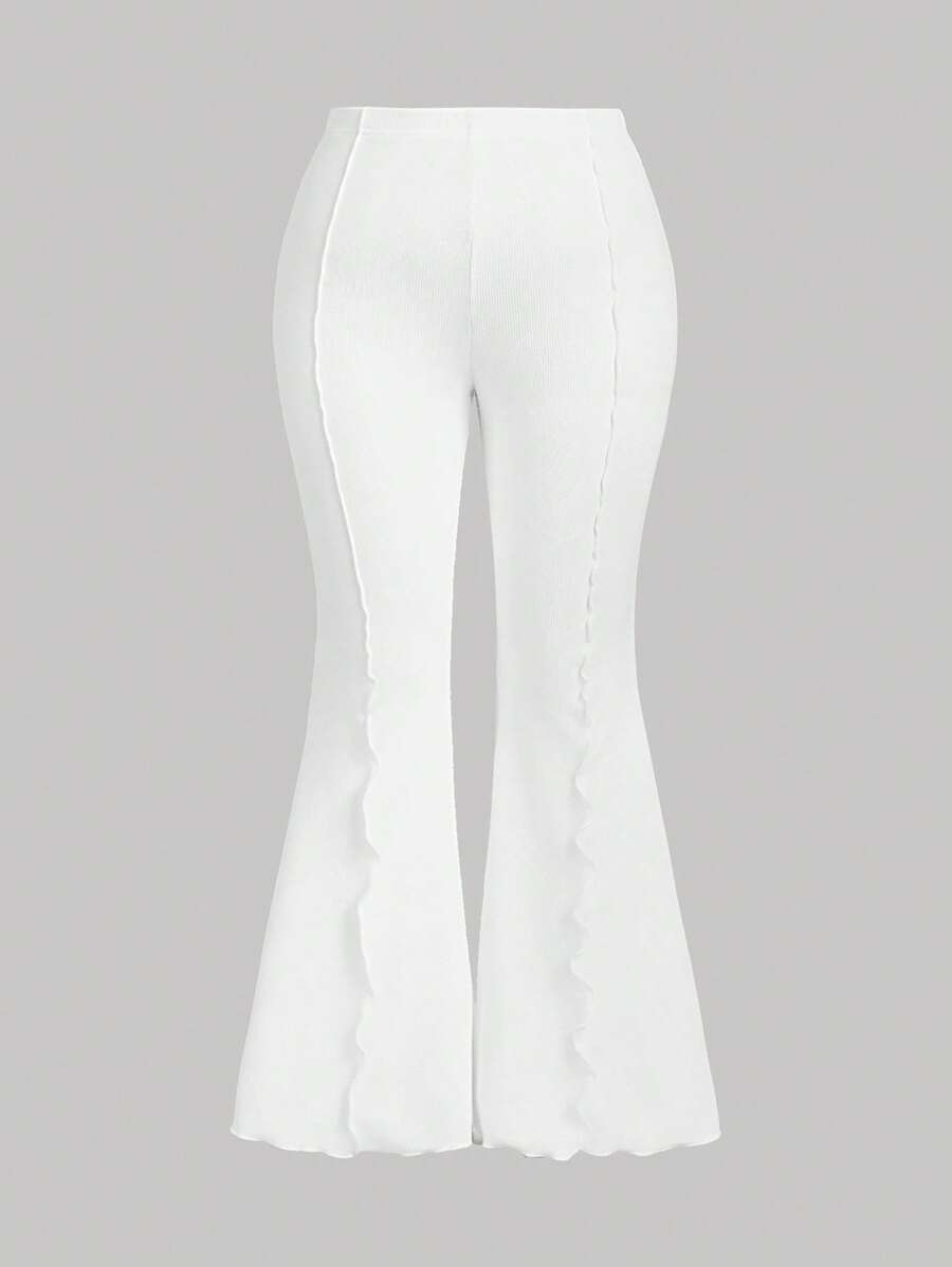 SHEIN MOD 白色百搭高腰开叉大码修身喇叭裤 - 白色 - 查看 1