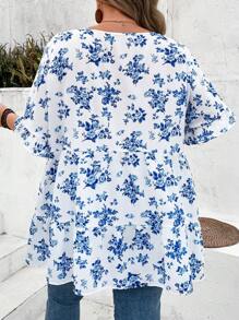 SHEIN CURVE+ Chemises vintage bohèmes à manches lanternes florales Ditzy smockées pour femmes de grande taille, pour les vacances d'été
