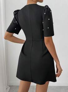 Chiquease Women's Elegant Contrast Hollow Out Bowknot Detail Dress - Black and White - View 2