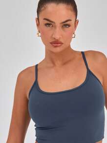 Musera Sport 性感吊带露脐运动背心（仅限上衣），适合板式网球、网球、匹克球等运动，秋冬季健身房穿着。 - 藏蓝色 - 查看 3