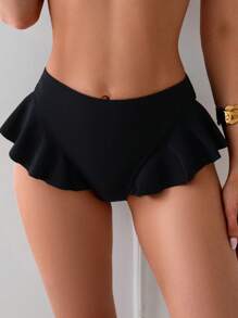 Swim Mod Women's Elegant Ruffle Trim Bikini Bottom, For Summer Beach Vacation - Black - View 5