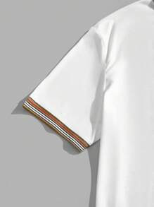 Manfinity Homme Men's Solid Color Contrasting Front Button Short Sleeve Casual Knit Polo Shirt - Khaki - View 7