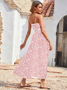 Breezaya 女士休闲无袖开叉下摆细肩带连衣裙，简约设计，适合日常穿着 - 淺粉色 - 查看 2