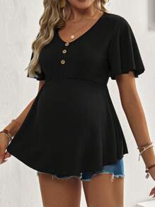 SHEIN Maternity Simple Color Short Sleeve T-Shirt, Casual And Fashionable For Everyday Wear