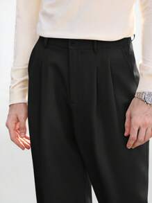 Manfinity Mode Men's Woven Long Business Casual Mid Waist Straight Leg Pants Suitable For Daily Use - Black - View 1