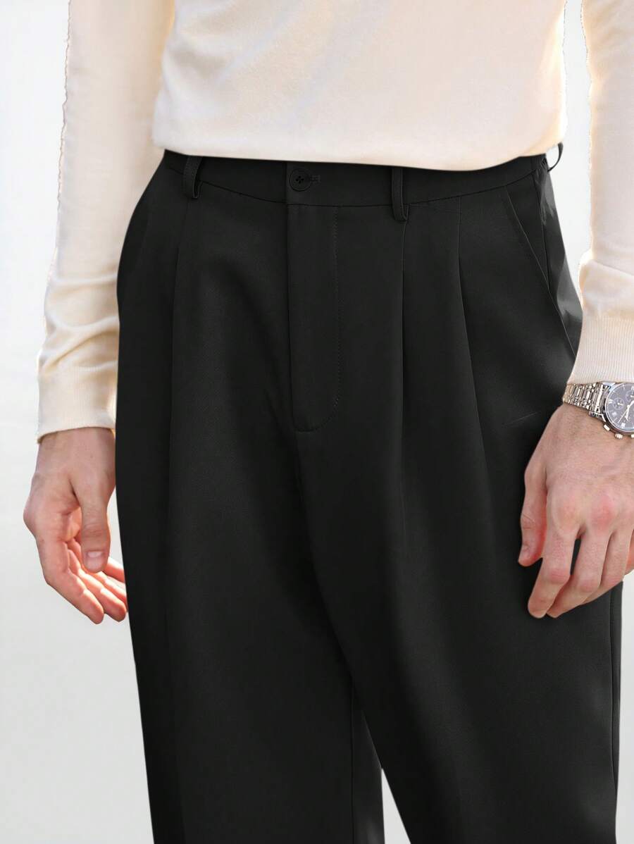 Manfinity Mode Men's Woven Long Business Casual Mid Waist Straight Leg Pants Suitable For Daily Use - Black - View 1