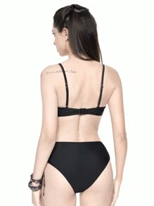 ROMWE Gothic Waterdrop Shaped Bikini Set Swimwear, For Summer Beach Vacation, Halloween - Black - View 3