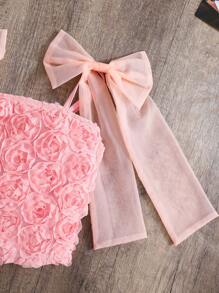 SHEIN 2pcs/Set Tween Girls Ruffle Bow Knot Camisole Top & Loose Casual Pants Set - Multicolor - View 4