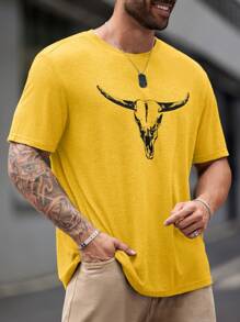 Manfinity VCAY Plus Size Men's Animal Print Short Sleeve Casual Slim Fit Round Neck T-Shirt