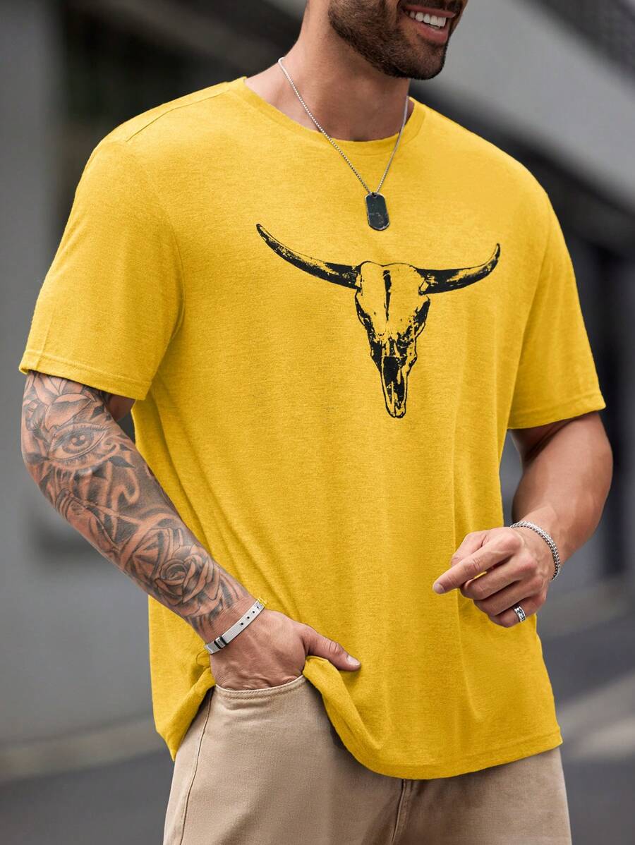 Manfinity VCAY Plus Size Men's Animal Print Short Sleeve Casual Slim Fit Round Neck T-Shirt