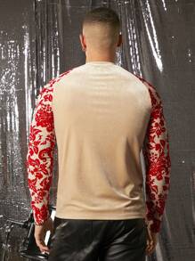 Manfinity AFTRDRK Camiseta casual de hombre con estampado de patchwork floral de bloques de color