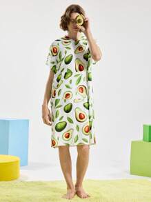 Notgurli Men's Loose Avocado Print Pocket Hooded Robe - Multicolor - View 5