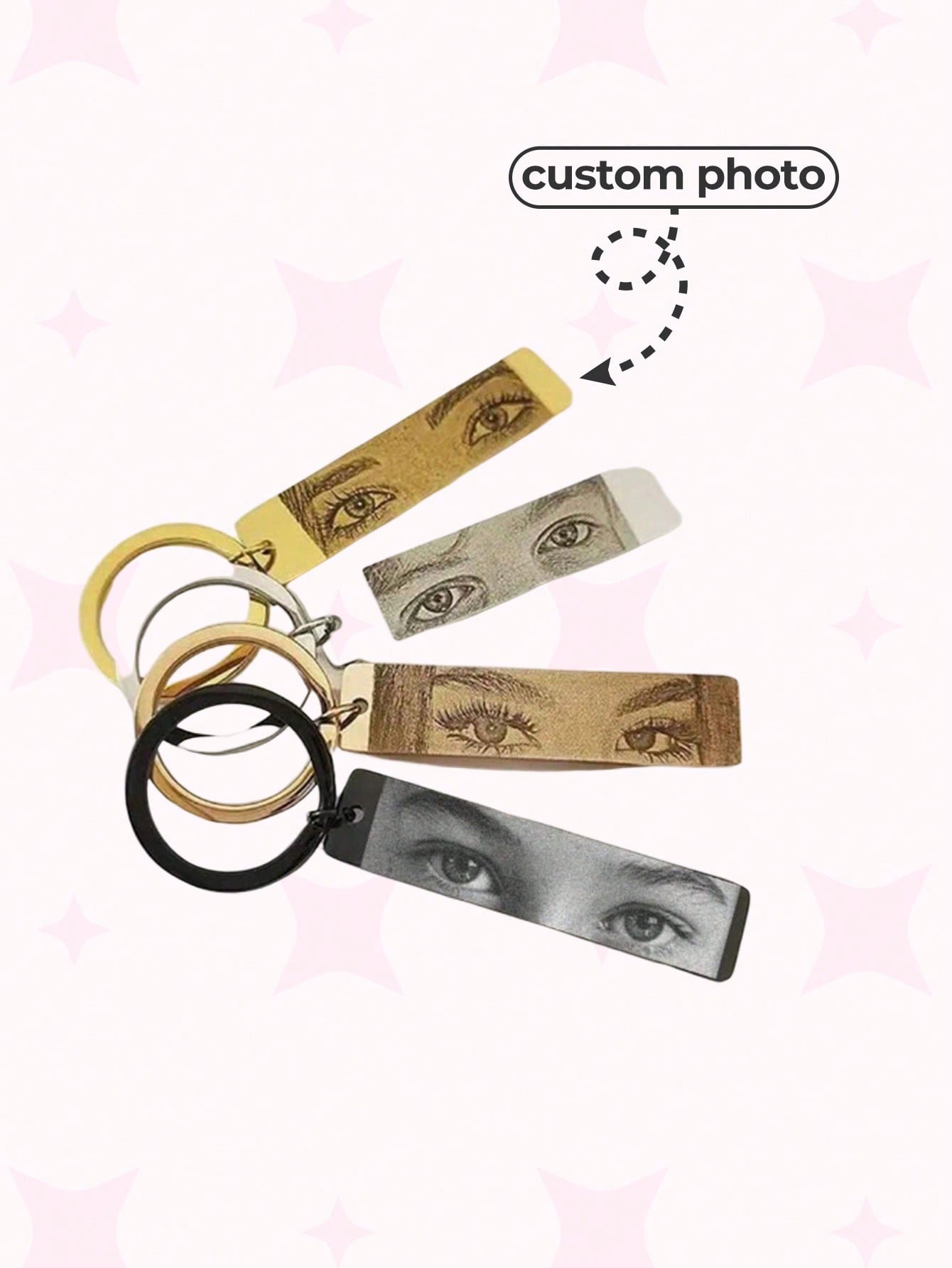 Customized Photo Eye Shaped Keychain, Stainless Steel Pendant Necklace, Fashionable Rectangular Keyring, Creative Personalized Eye Keychain, Unique Anniversary Jewelry Gift, Durable, Colorful, Cute, Funny, Kawaii, Y2K, Stylish, Unisex, Ideal Gifts For Him Or Her -Family, Friends, Teens, Students, School Supplies, Teacher Gifts, Office, Dorm Rooms, Custom Accessories