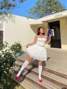 Sunnyshic Cute Lace Ruffle Hem Mini Skirt, Vacation - White - View 7