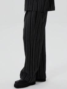Musero Pantalones anchos para hombre con detalle de cinturón y rayas