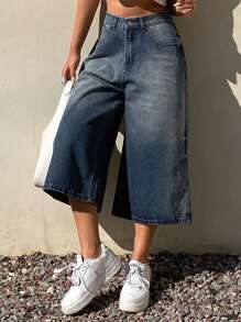 Livesso Pantalones cortos anchos y sueltos de mujer, shorts vaqueros Bermuda versátiles para el verano - Azul - Ver 1