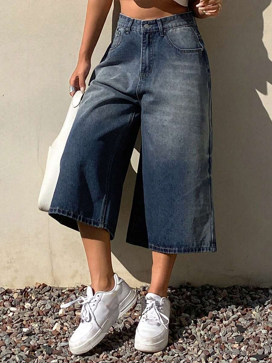 Livesso Pantalones cortos anchos y sueltos de mujer, shorts vaqueros Bermuda versátiles para el verano - Azul - Ver 1