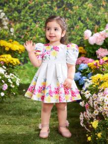 SHEIN 女婴夏季可爱优雅花卉图案连衣裙