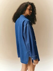 Poéselle Women Casual Letter Embroidered Denim Top & Skirt 2 Pieces Set