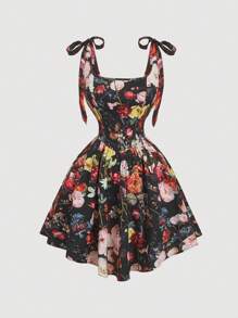 SHEIN MOD Plus Size Women's Elegant Retro Floral Slip Dress,Vacation Outfits Woman,Summer Dress,Western Wear Women,Country Outfits,Beach Vacation Wear,Boho Dress Women,Tropical Vacation Woman Clothes,Mardi Gras,Spring Dress,Graduation Dress,Sun Dress,Beach Dress Sundress,Holiday Outfits - Multicolor - View 1