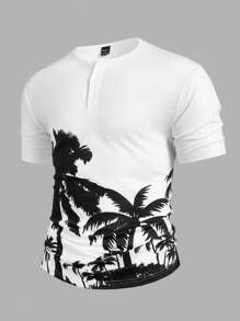 Genlund 男士休闲棕榈树印花 T 恤 男士沙滩上衣 男士 T 恤 休闲男士服装 男士 T 恤套装 - 白色 - 查看 4