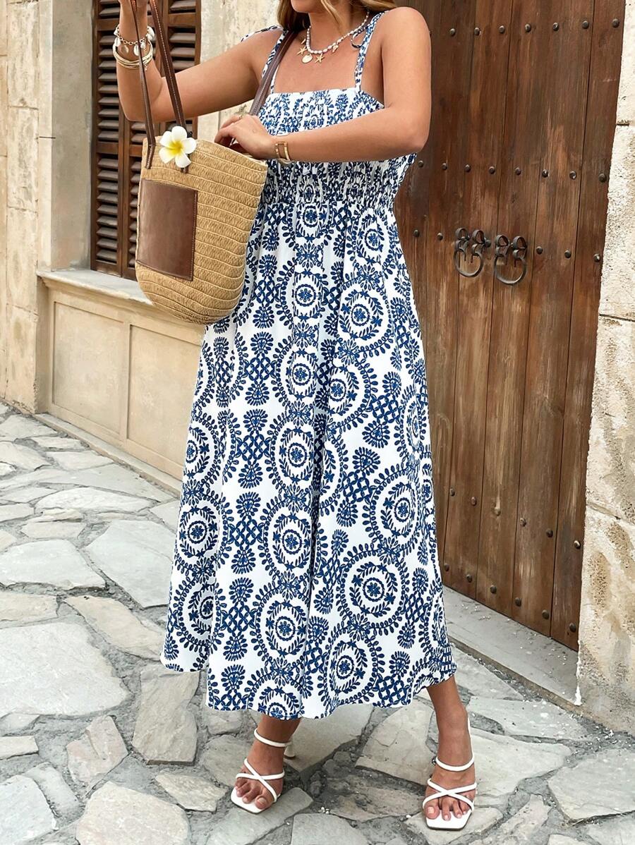 Breezaya Robe longue style boho vacances avec volants, grande taille, printemps/été - Bleu et Blanc - Voir 1