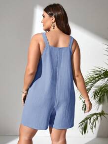SHEIN VCAY Plus Size Holiday Casual Solid Color Sleeveless Romper - Baby Blue - View 2