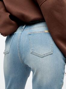 SUMWON WOMEN Distressed Low Rise Slouchy Jeans Y2K Style Relaxed Fit Denim Pants Straight Leg Ripped Knee Casual Street Fashion All Season Wear - Blue - View 4