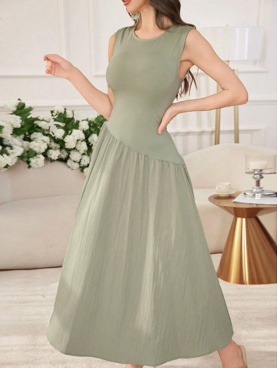 Modelyn 休闲简约百褶无袖连衣裙 - 綠色 - 查看 1