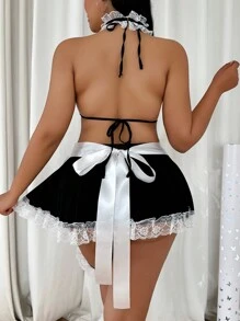 性感经典蕾丝拼布大码女仆装 7 件套