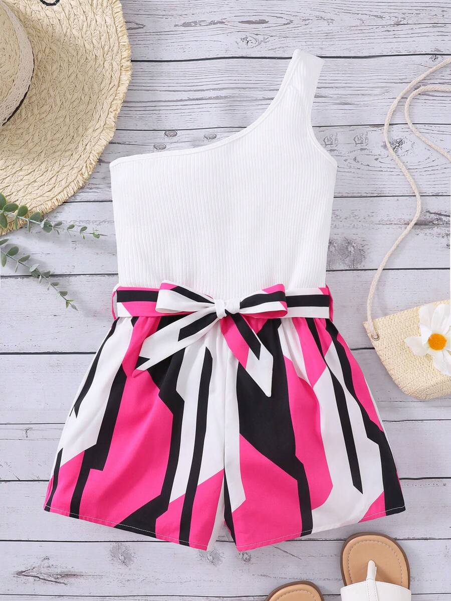SHEIN Tween Girl Fashion Knitted Patchwork Ditsy Floral Romper for Sale ...