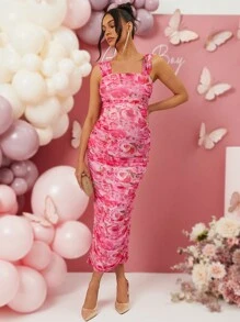 Loomaby Maternity Tight Printed Dress, Suitable For Baby Shower Party, Gender Reveal, Valentine's Day