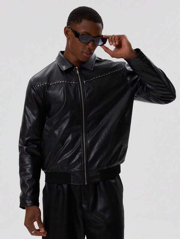 Musero Men Western Trucker PU Jacket