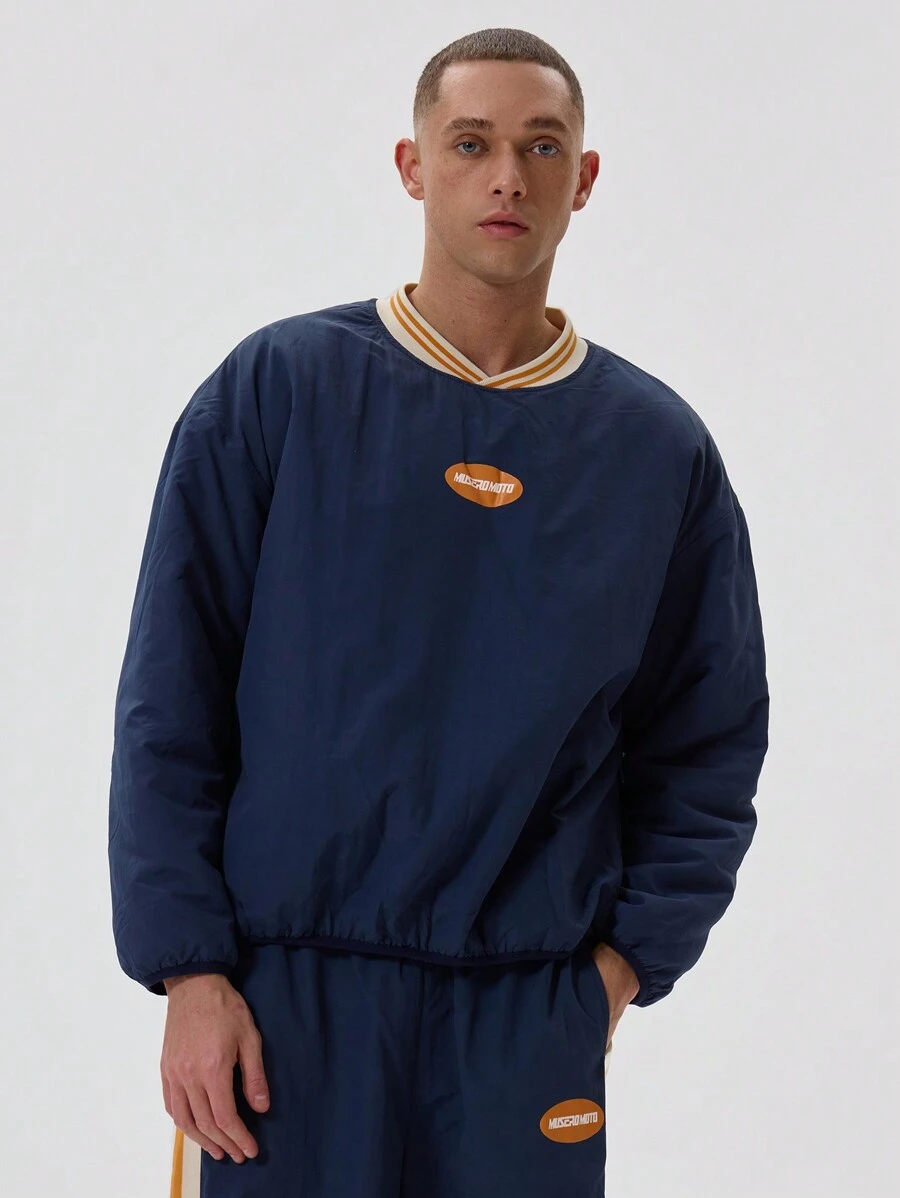 Nylon With Rib Collar And 'Musero' Slogan Winter Coat - Navy Blue - View 1