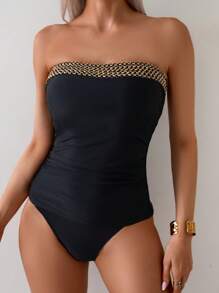 Swim Lushoire Women's Simple Fashion Casual Sleeveless Tankini Set, For Summer Beach Vacation