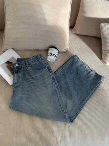 Dazy Petite Plus Retro Washed White Slim Straight Leg Long Jeans, Suitable For All Seasons - Blue - View 8