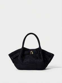European&American Winter Niche Design Suede Bucket Bag, Women Street Fashion Shoulder Bag For Shopping, Commuting, Party, Gift, Newest Fashionable Suede Bag For Women, New Fall Fashion 2025 For Women Gifts - Black - View 2