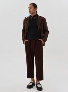 Musero Plisse Cropped Trouser Elasticated Waist - Rust Brown - View 1