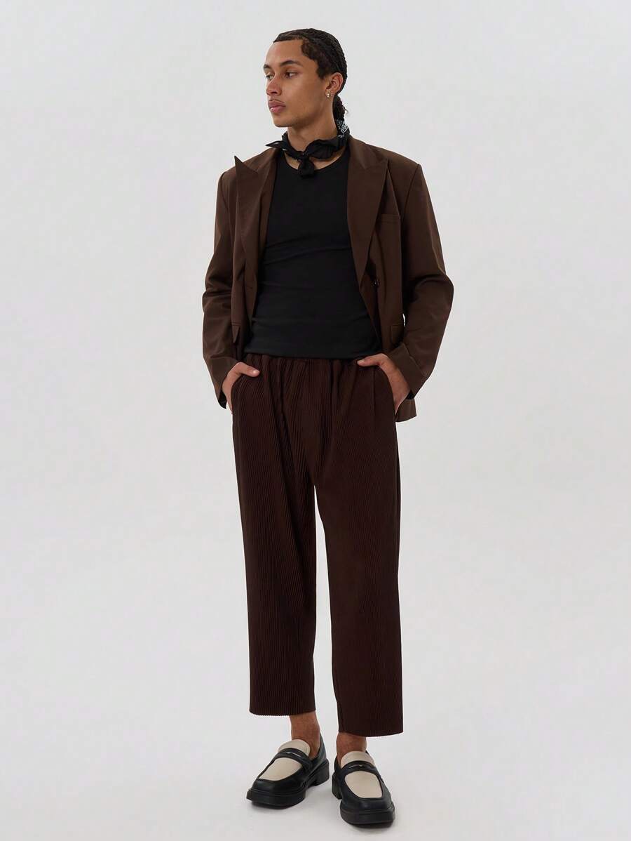 Musero Plisse Cropped Trouser Elasticated Waist - Rust Brown - View 1