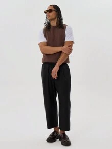 Musero Fitted Sleeveless Knit Vest Essentials Spring Summer Basics Capsule - Chocolate Brown - View 5