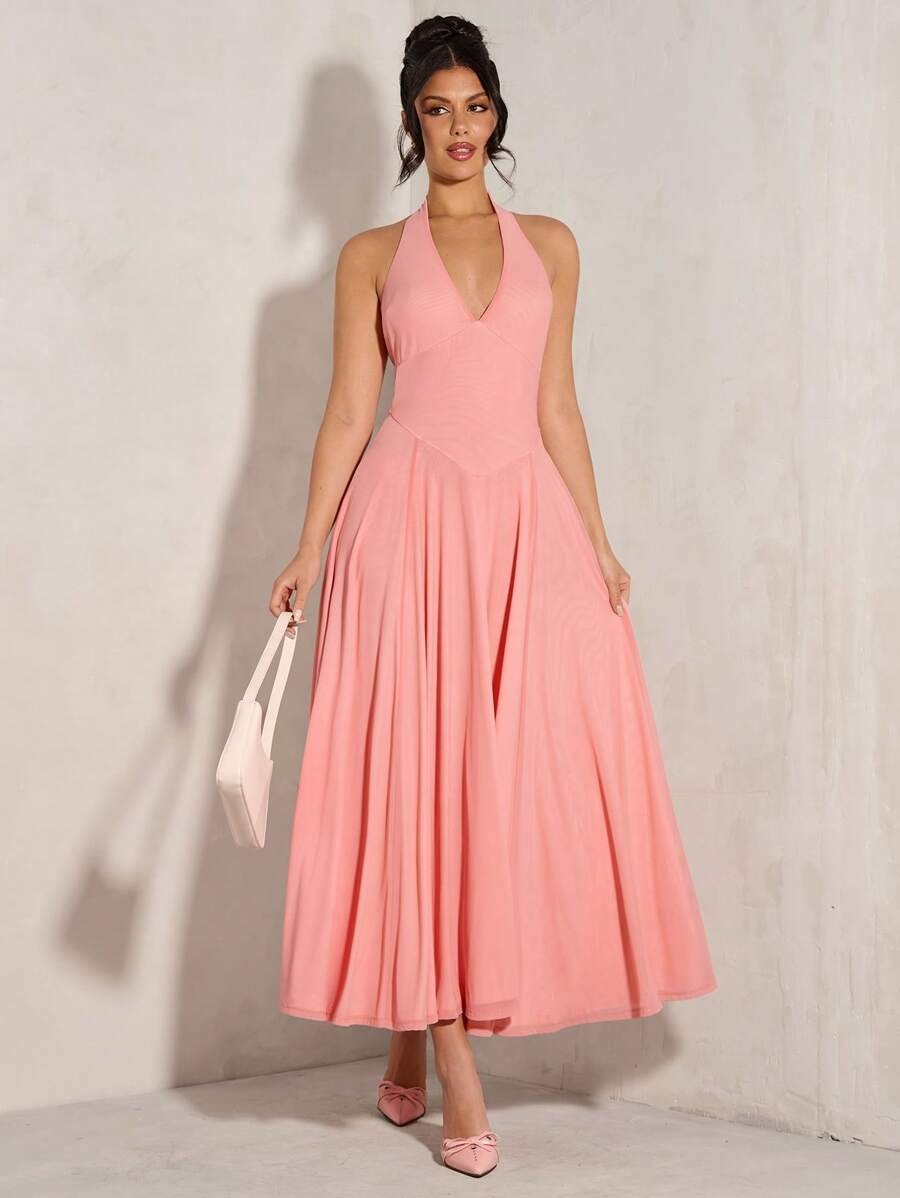 SHEIN BAE Elegante tutu-jurk voor dames, lichtroze jurk, jurk met diepe V-hals, zomerjurk voor de feestdagen, feestjurk, jurk voor het begin van het schooljaar, cocktailjurk, picknickjurk in pastorale stijl, trouwjurk, bruidsmeisjesjurk, elegant, strandoutfits voor dames / strand, bruiloftsgastjurk voor dames / bruidsdouchejurk wit, afstudeerjurk / afstudeeroutfit, brunchoutfits voor dames, concertoutfit voor dames / rave-outfits, festival- / countryconcertoutfit / Ibiza-outfits / Nashville-outfits, vakantie, vakantie, bescheiden, tropische vakantiekleding voor dames, Gyaru, Ummer / zomeroutfits / zomerkleding, lente-outfits voor dames, avondjurk voor een date, mini-jurk voor bruidsmeisjes, elegante little black dress, lente/zomer, zonnejurk - Roze - Bekijken 1