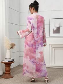 Yasmyna Caftan maxi élégant pour femme : tissu tissé, encolure à encolure, manches longues avec détails découpés et garniture de dentelle brodée, modeste