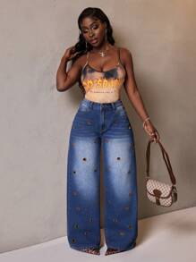 Slaydiva Women's Front Button Pocket Relaxed Casual Denim Jeans - Blue - View 7